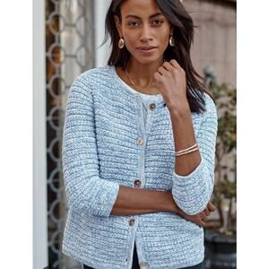 J.Jill Wearever Textured Knit Cardigan Size M Button Front Coastal Cottage